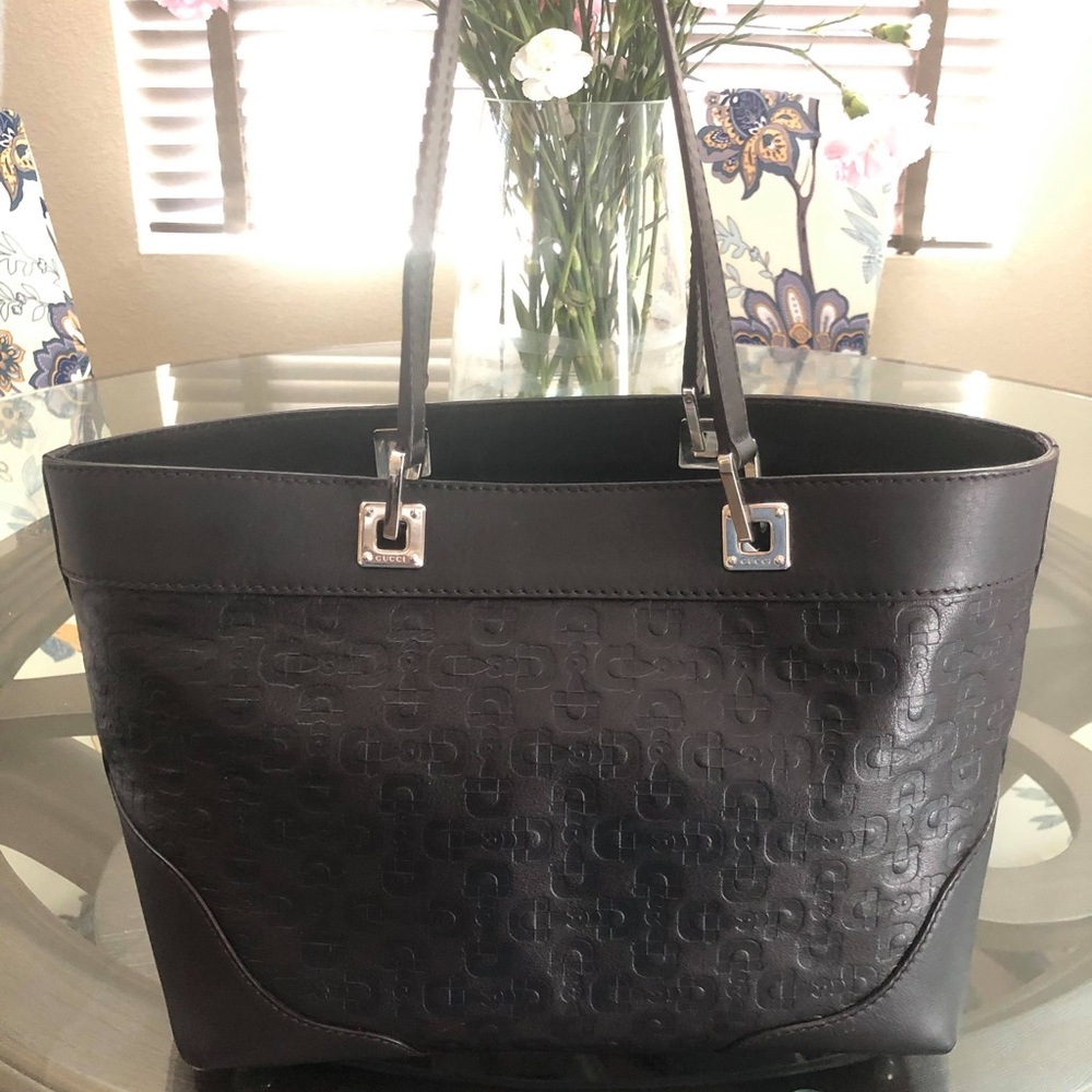 GUCCI Calfskin Horsebit Embossed Tote